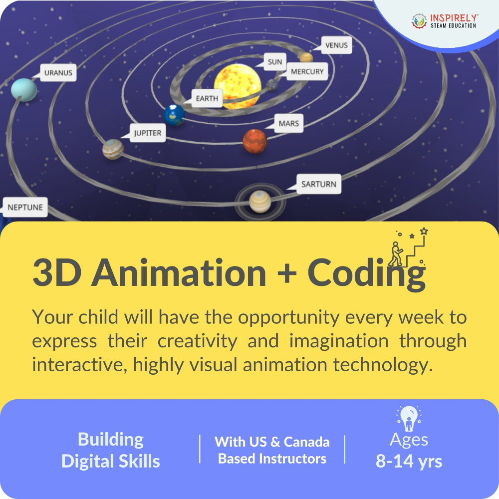 INSPIRELY Canada & USA 3D Animation with coding tutoring Online classes for kids Children ages 8-14 years Live Canadian educators INSPIRELY | STEAM education Fun and interactive classes Imagination come to life Basic coding skills Experienced instructors Creative learning experience Targeted towards parents & schools brampton, Mississauga georgetown orangeville caledon cambridge ontario kitchener waterloo