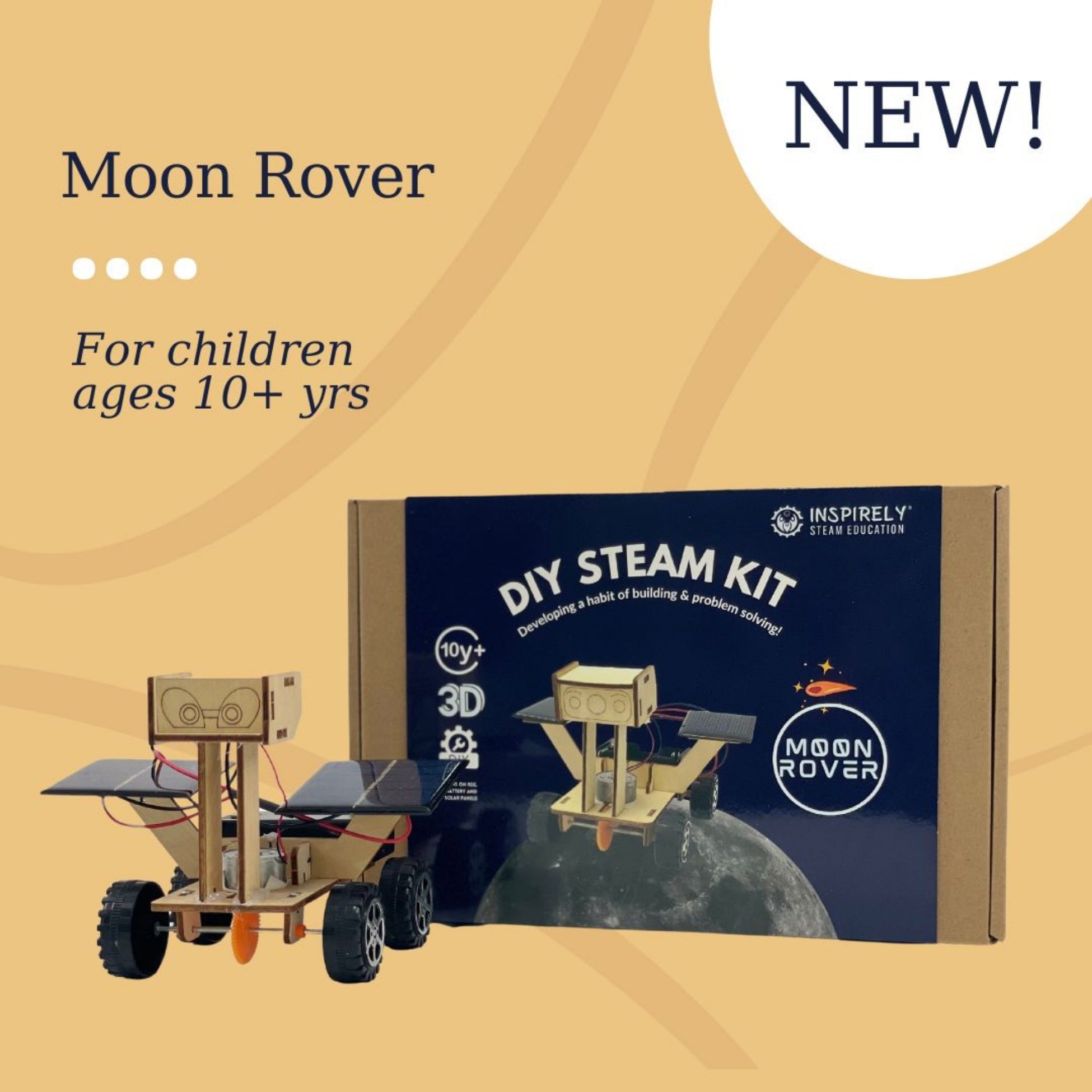 DIY Moon Rover - STEM / STEAM / Excellent Science Kit | Holiday Christmas Corporate Gift for family | Ages 6-99 years - Inspirely | STEAM Education Do It Yourself engineering science school project STEM STEAM Kits activity box Building Art Kit Craft workshop Kid boy girl wooden math subscription educational toy top best parent choice engineering science robotics 2022 parent choice educational learning cool wow best corporate holiday birthday Christmas gift for employees with family growth