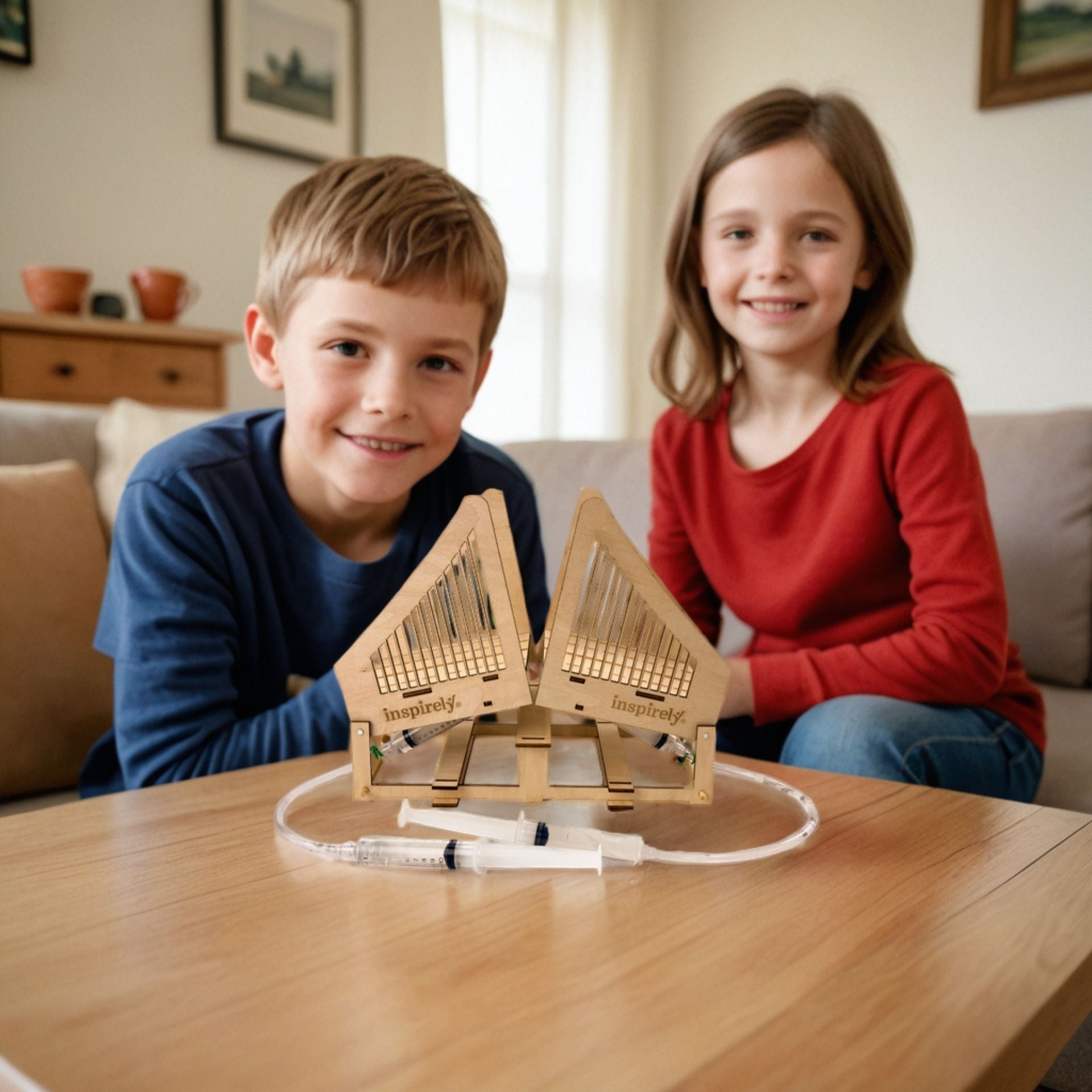Kids built hydraulic bridge STEM kit