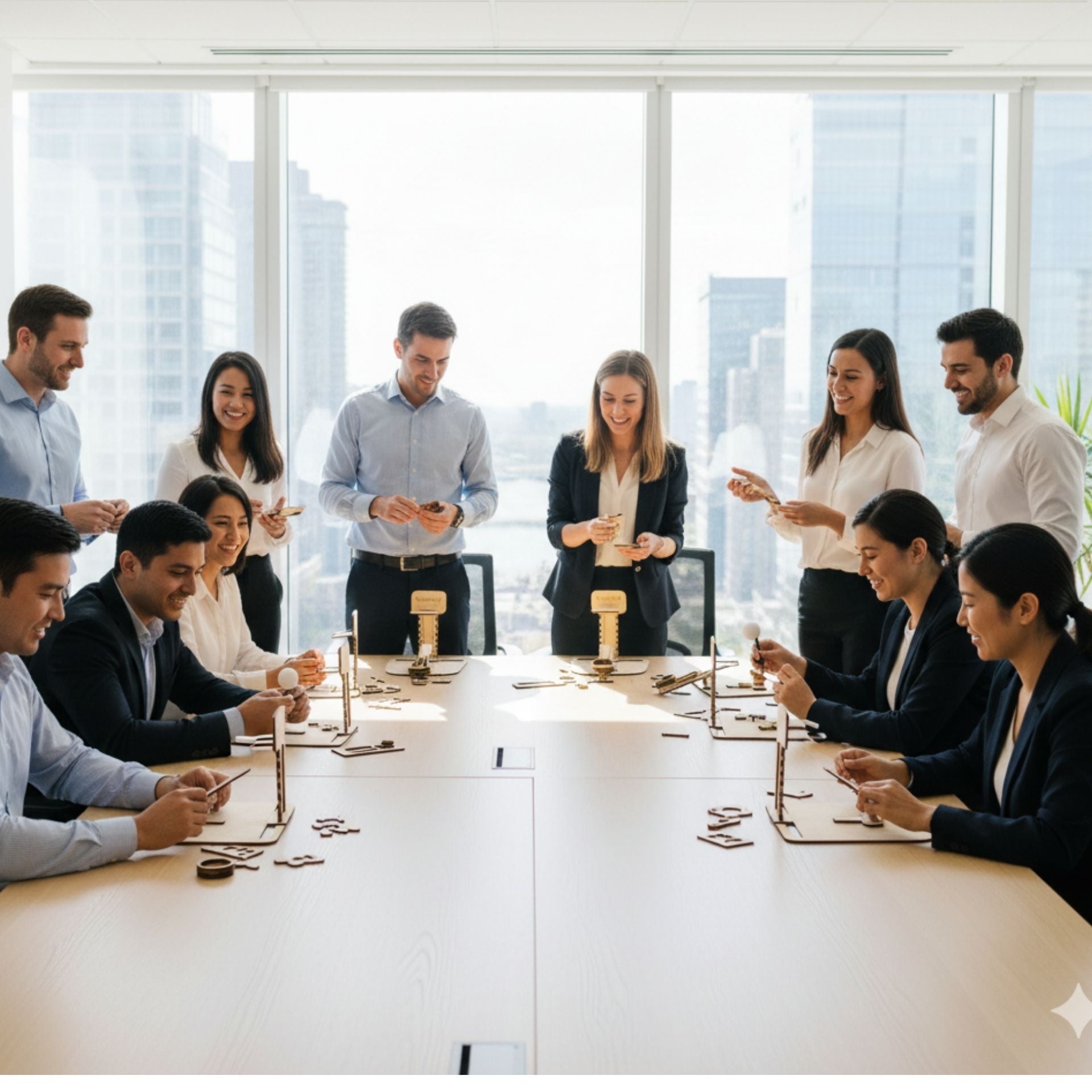 Employees building DIY Basketball Catapult Kit in Corporate fun friday