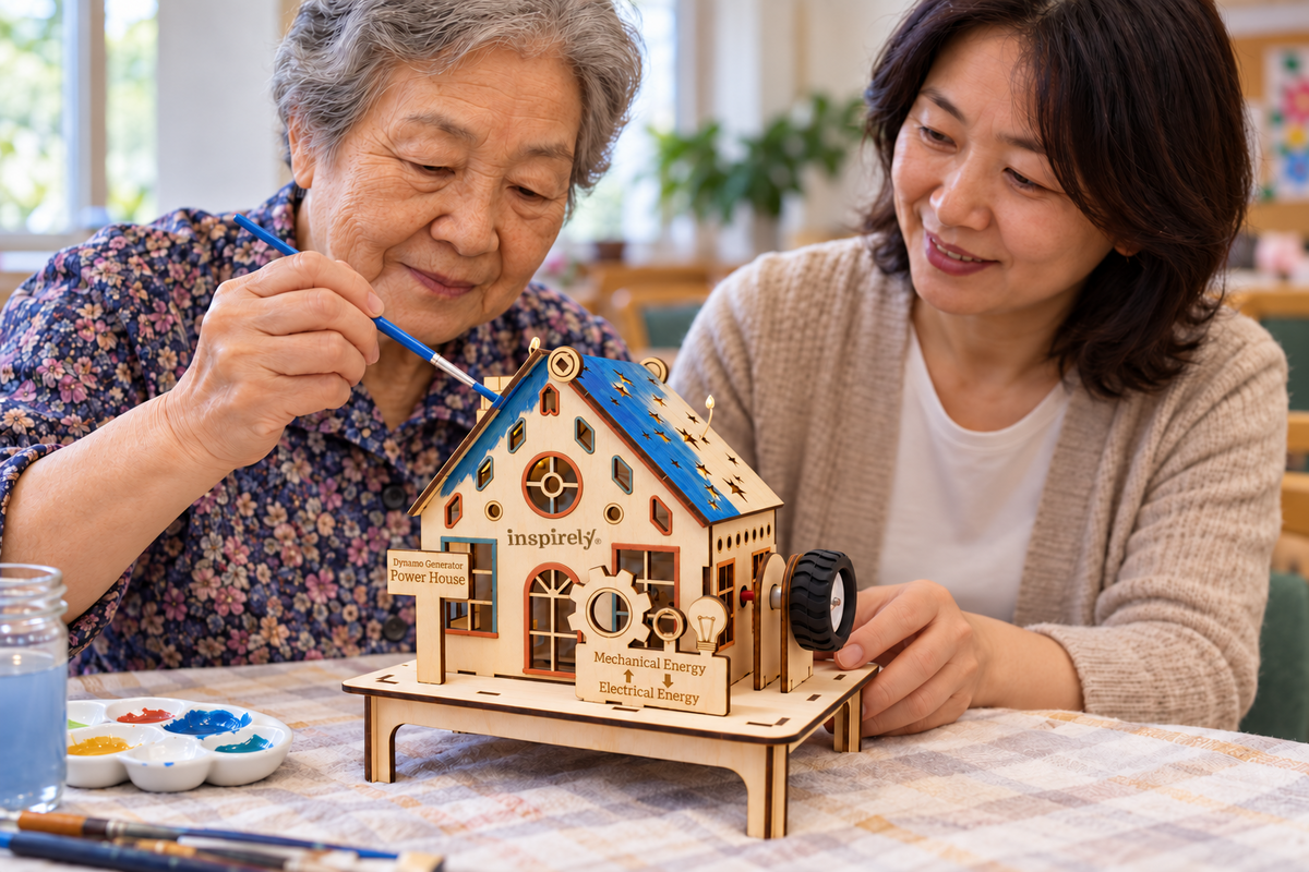 A resident and her adult daughter personalize an Inspirely Dynamo House with sapphire-blue paint