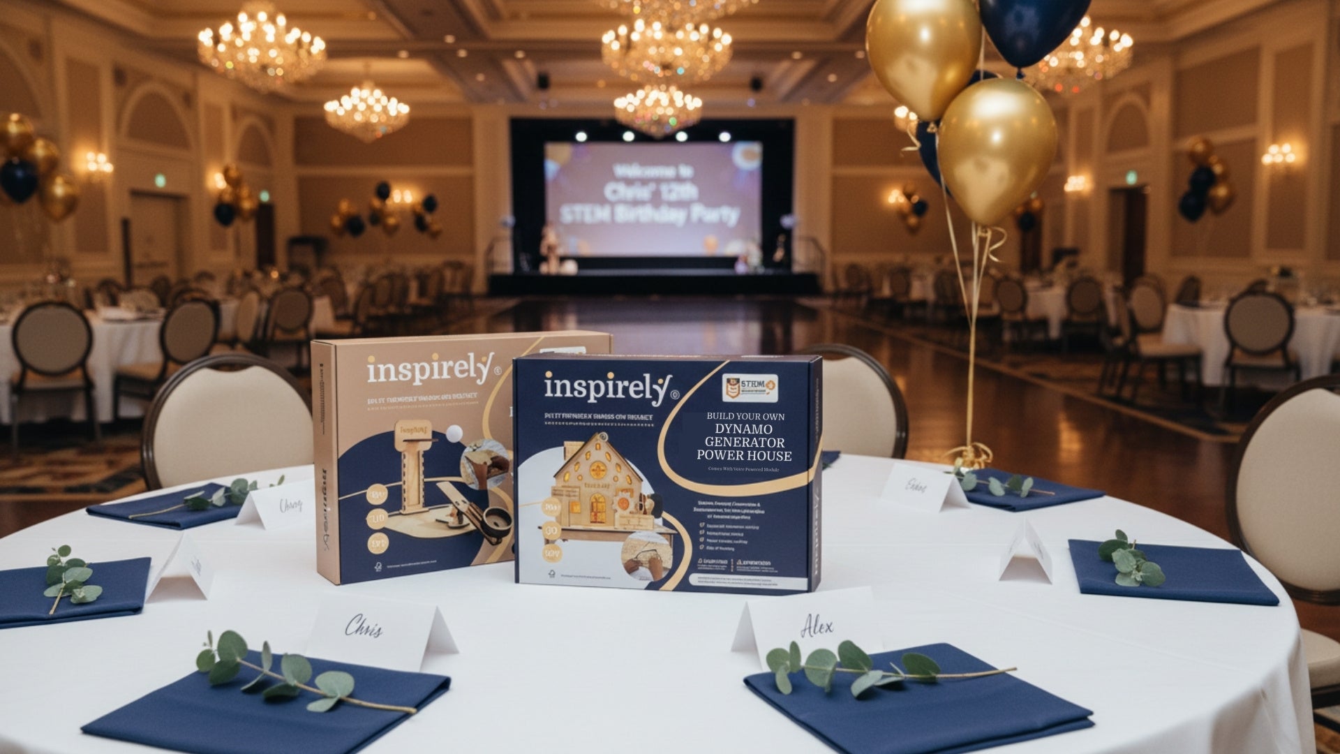 Professional event planning for STEM Birthday party Inspirely STEM kits clearly visible on table