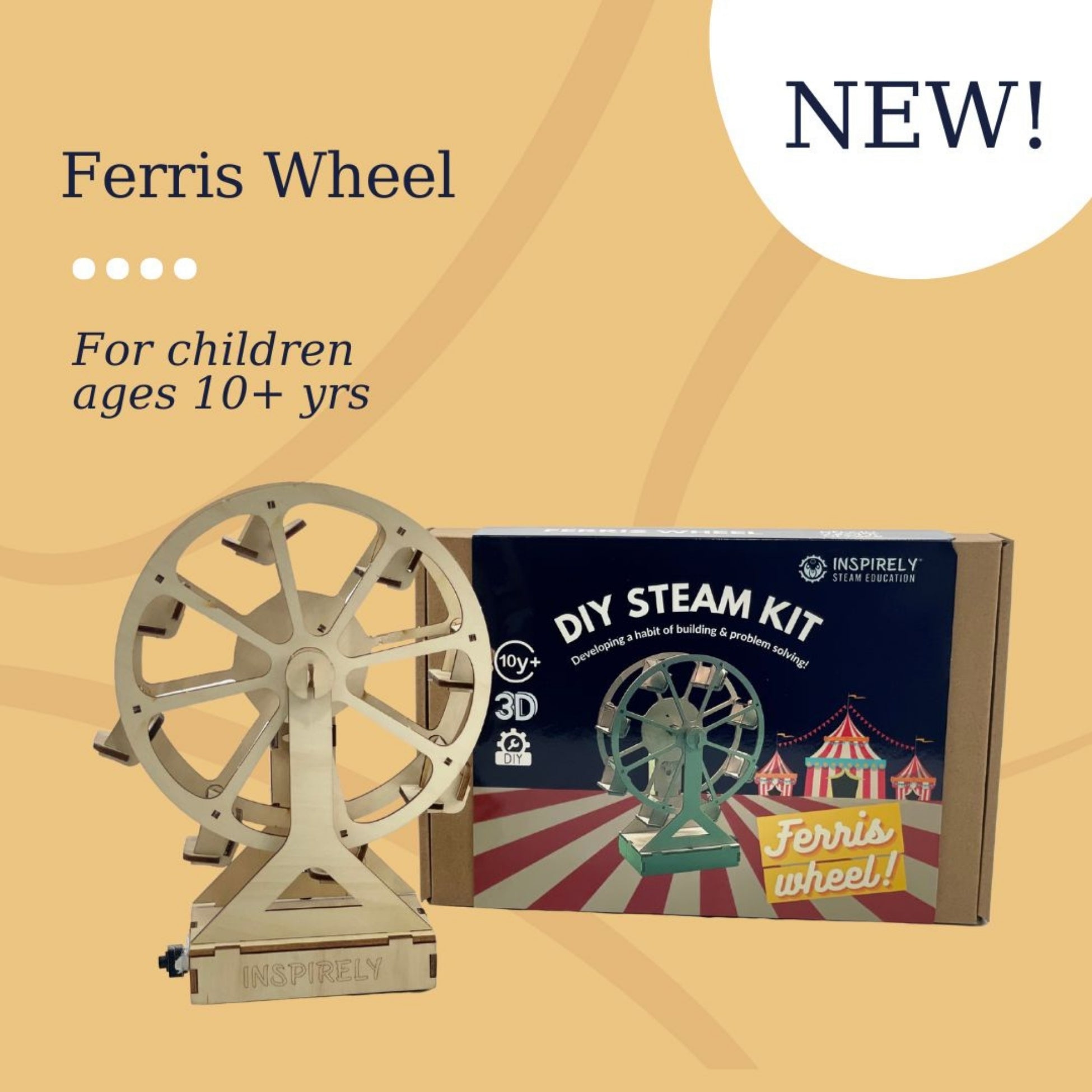 DIY Ferris Wheel - STEM / STEAM / Excellent Science Kit | Holiday Christmas Corporate Gift for family | Ages 6-99 years - Inspirely | STEAM Education corporate holiday birthday Christmas gift for employees with family growth mindset problem solving grit perseverance creative creativity attitude joy science school project STEM STEAM Kits activity box Building Art Kit Craft workshop Kid boy girl wooden math subscription educational toy top best parent choice engineering science robotics 2022 parent choice