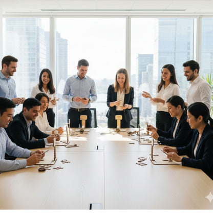 Employees building DIY Basketball Catapult Kit in Corporate fun friday