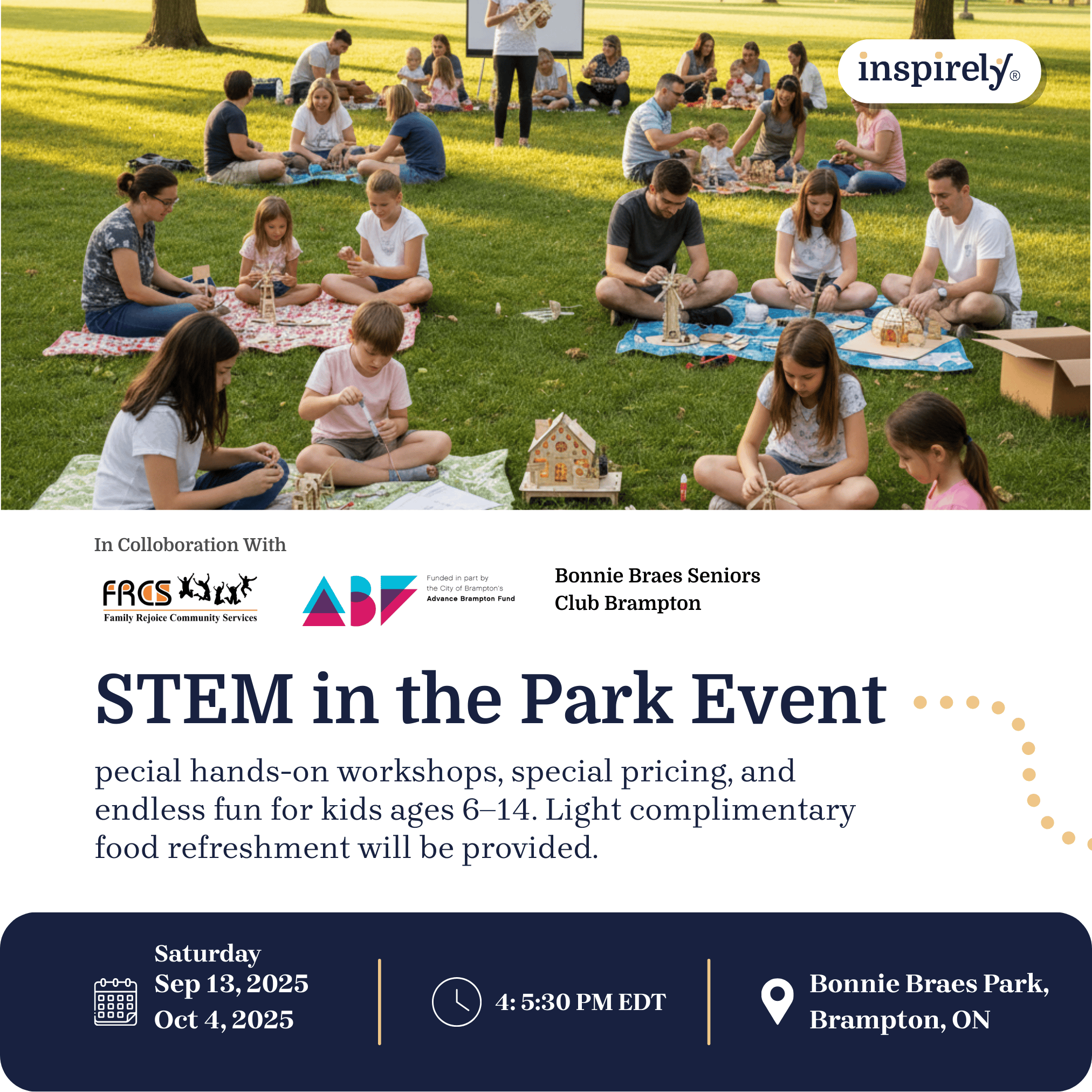 STEM in The Park Workshop by Inspirely Family Bonding Educational Activity in Brampton, Ontario - Sep 13th Weekend and Oct 4th Weekend