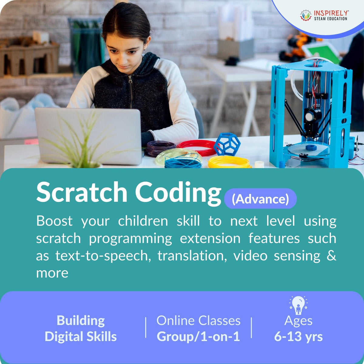INSPIRELY Scratch Coding (advanced) after-school Online Class children Ages 6-14 Inspirely STEAM Education coding for kids that code coding courses coding programs coding clas block-based coding javascript python for kids computer science comp sci digital literacy future digital skills grit growth-mindset STEM education 21st century life skills hands-on learning idea creativity STEM programs courses brampton STEM programs courses toronto STEM programs courses gta innovative children free trial class
