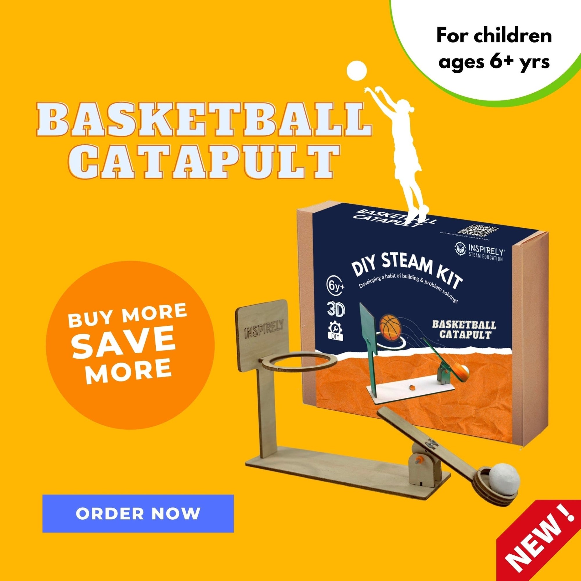 Basketball catapult DIY Inspirely |STEAM Education DIY Do It Yourself engineering science school project STEM STEAM Kits activity box Building Art Kit Craft workshop Kid boy girl wooden math subscription educational toy top best parent choice engineering science robotics 2022 parent choice educational learning cool wow best